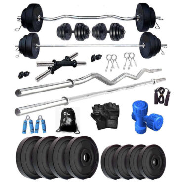Bodyfit Deluxe Home Gym Set PVC 32 Kg Weight Plates, 4 Rods and Fitness Kit, Gym Bag