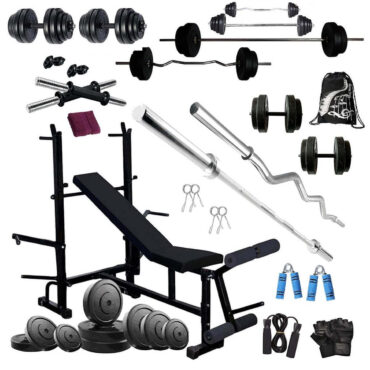 Bodyfit Leather 100Kg Weight Plates Combo Home Gym with 8 in 1 Multipurpose Bench ( Multicolour)