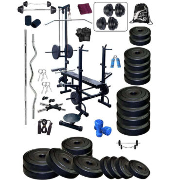 Bodyfit Solid PVC 20 in 1 Incline, Decline, Flat Heavy Bench with 60 kg Weight Plates Home Gym Fitness Set