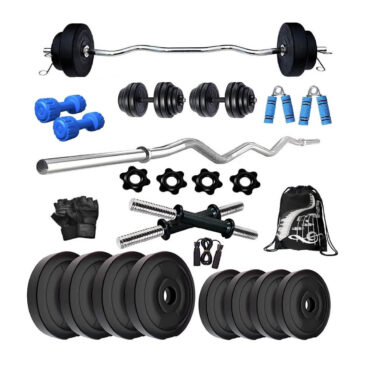 Bodyfit 12Kg Weight Plates, 3Ft Curl Rod Home Gym Dumbell Set