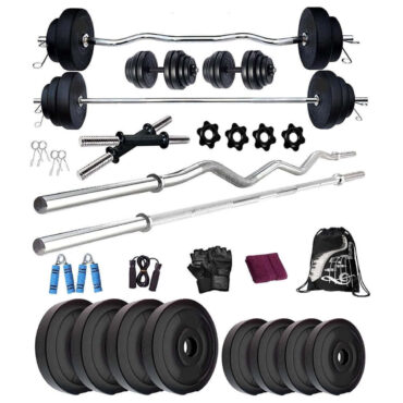 Bodyfit 15Kg Weight Plates,5Ft Rod,3Ft Curl Rod,2D.Rods Home Gym Dumbbell Set