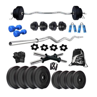 Bodyfit 18KG 3 FT CURL Rod Weight Lifting Plates Complete Home Gym Set Dumbbell kit