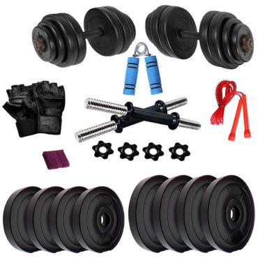 Bodyfit 20KG Weight Plates, 2x14inch D.Rods Home Gym Dumbell Exercise Set, Gym Bag