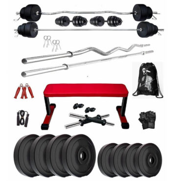 Bodyfit 25 kg Weight Plates Heavy Flat Exercise Bench with 4 Rods Home Gym Fitness S9t