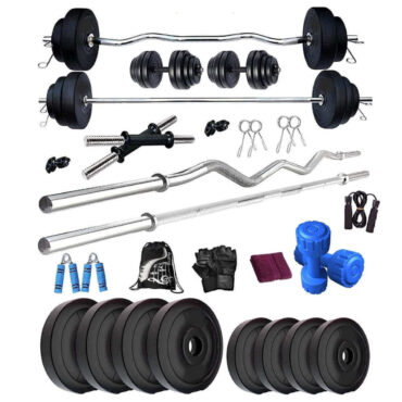 Bodyfit 25Kg Weight Plates Gym Set 4 RODS Home Gym Fitness Kit