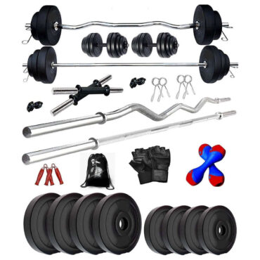Bodyfit 30 Kg Combo Home Gym Kit Set 5Ft,3Ft Rods + 2 x 14” Dumbbell Rods n Accessories Free New 2Kg Pair Dumbbell