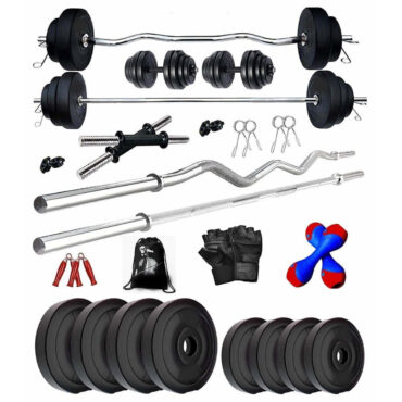 Bodyfit 30 Kg Combo Home Gym Kit Set with 5Ft,3Ft Gym Rods + 2 x 14” Dumbbell Rods n Accessories Free New 2Kg Set Dumbbell