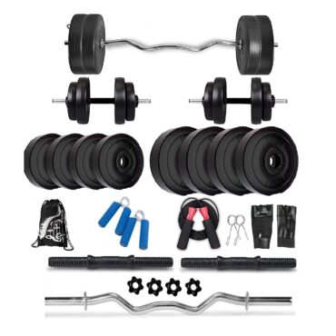 Bodyfit 30KG Weight Plates, 3ft Curl Rod Home Gym Dumbell Set