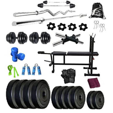 Bodyfit 30Kg Gym 4-In-1 Multi Leg Curl Bench Home Gym Dumbell Set, Accessories