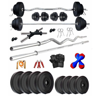 Bodyfit 40 Kg Combo Home Gym Set Kit with 5Ft,3Ft Gym Rods + 2Pc 14” Dumbbell Rods Free New 2Kg Set Dumbbell