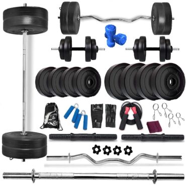 Bodyfit 50Kg Exercise Sets Combo Home Gym Set Kit, Pvc, Black
