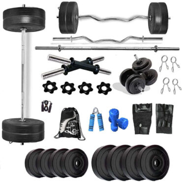 Bodyfit 50Kg Home Gym Fitness 4 Rods, Gym Vest, Gym Bag, Gym Accessories