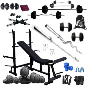 Bodyfit 55KG Set with 8-in-1 Multi Bench for Home Gym, Gym Bag