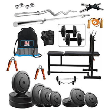 Bodyfit 60KG Weight Plates,3in1 Bench Home Gym Dumbell Set, Gym Bag