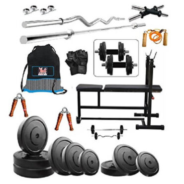 Bodyfit 70Kg Weight Plates, 3In1 Bench Home Gym Dumbell Set, Gym Bag