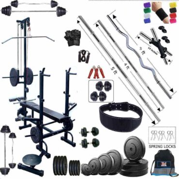 Bodyfit B-Deluxe Home Gym Combo 20 in 1 Bench with 80 kg Weight 5 Rods Home Gym & Fitness kit