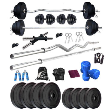 Bodyfit B-Deluxe Home Gym Set 60 KG Weight Plates 4 RODS & Fitness kit, Gym Bag