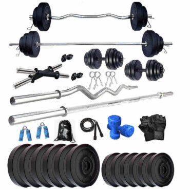 Bodyfit BB- PVC- 20 Kg Combo 14 Home Gym and Fitness Kit 4 Rods