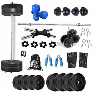Bodyfit BY-16KG Weight Plates,5ft Rod,2 D.RODS Home Gym Dumbbell Set