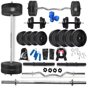 Bodyfit Dumbbells Home Gym Set With 3Ft Curl And 3Ft Plain Rod+ Accessories (20 Kg)