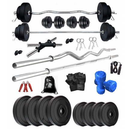 Bodyfit Home Gym Combo, Home Gym Set, Gym Equipment, Weight Plates {8Kg-100Kg}Combo with 5Ft Straight,3Ft Curl Bar, 2 Dumbbell Rods, with Accessories