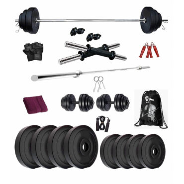 Bodyfit Home Gym Combo, Home Gym Set, Gym Equipment, Weight Plates Combo with 3Ft Straight Bar Dumbbell Rods, Gym Bag and Accessories (12)