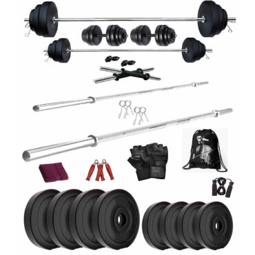 Bodyfit Home Gym Combo, Home Gym Set, Gym Equipment, Weight Plates Combo with 4Ft,3Ft Straight Bar, 2 Dumbbell Rods, Gym Bag with Accessories (50kg)