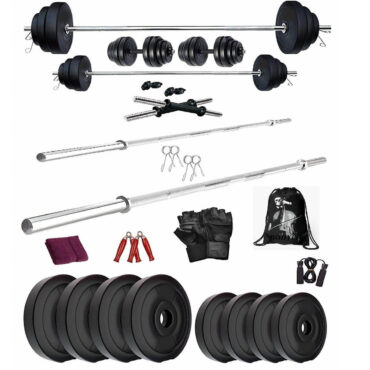 Bodyfit Home Gym Combo, Home Gym Set, Gym Equipment, Weight Plates Combo with 4Ft,3Ft Straight Bar, 2 Dumbbell Rods, Gym Bag with Accessories (56kg)