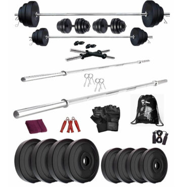 Bodyfit Home Gym Combo, Home Gym Set, Gym Equipment, Weight Plates Combo with 4Ft,3Ft Straight Bar, 2 Dumbbell Rods, Gym Bag with Accessories (80)