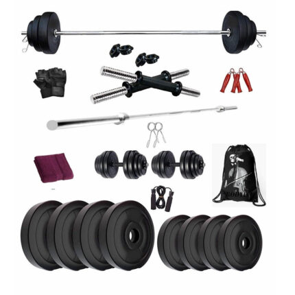 Bodyfit Home Gym Combo, Home Gym Set, Gym Equipment, Weight Plates Combo with 4Ft Straight Bar Dumbbell Rods, Gym Bag and Accessories (60kg)