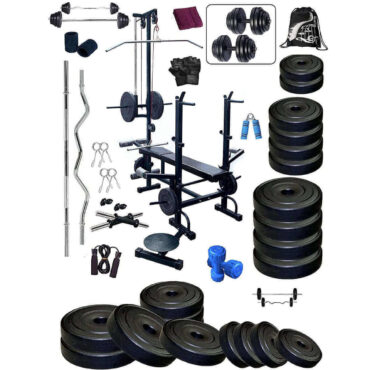 Bodyfit Home Gym Deluxe 20 in 1 Heavy Duty Bench N 60 kg Weight Plates & Fitness kit