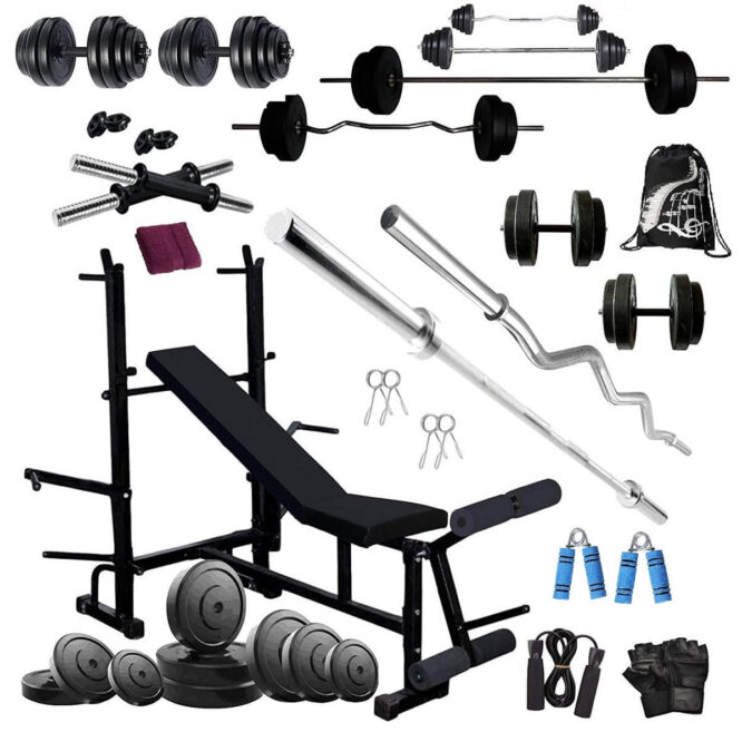 Bodyfit 100Kg PVC Combo 35 Home Gym with 8 In 1 Multipurpose Bench