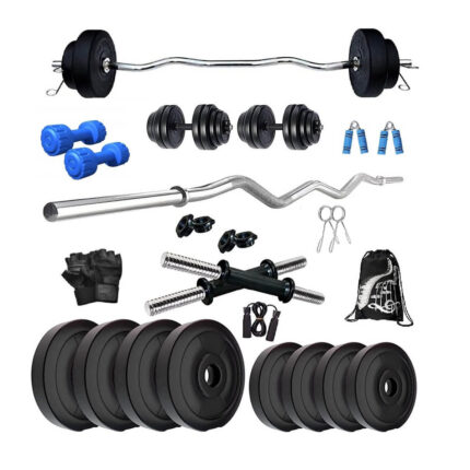 Bodyfit 12Kg Weight Plates, 3Ft Curl Rod,2 D.Rods Home Gym Dumbbell Exercise Set