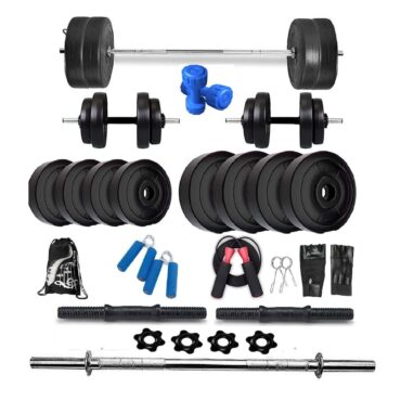 Bodyfit Home Gym Combo, Home Gym Set, Gym Equipment, PVC Weight Plates Combo with 3Ft Bar Dumbbell Rods, Gym Bag with Accessories (8), Black