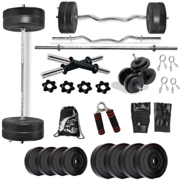 Bodyfit Home Gym Set 8 Kg to 70 Kg with Straight and Curl Rod + Dumbbell Rods Complete Exercise Equipments Combo