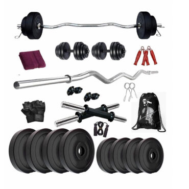 Bodyfit Home Gym Set Combo, 3ft Zig Zag Rod +2xDumbbell Rods, 8-80Kg Weight Plates, Exercise Set, Home Gym Set Kit