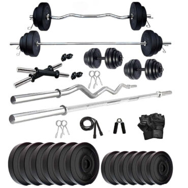Bodyfit Home Gym System Exercise Set Combo, Strength Training, Weight Plates(20Kg-100Kg),5Ft Straight,3Ft Curl Rod N 2 Dumbbell Rods, Accessories