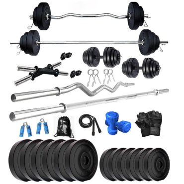 Bodyfit Home Gym System Exercise Set, Strength Training, Weight Plates(16Kg-80Kg),5Ft Straight,3Ft Zigzag Rod N 2xDumbbell Rods, Gym Bag n Accessorie