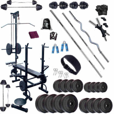 Bodyfit Super-Deluxe Home Gym Combo 20 in 1 Bench with 100 kg Weight 5 RODS Fitness kit
