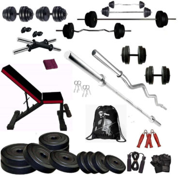 Bodyfit 20 Kg Home Gym Set, Home Gym Equipment Combo,3 Ft Curl +5 Ft Plain Rod n 1 Pair Dumbbell Rods, Adjustable Gym Bench, Fitness Bench, Home Gym Equipments for Men, Gym Accessories
