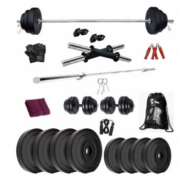 Bodyfit Home Gym Combo, Home Gym Set, Gym Equipment, Weight Plates Combo with 3Ft Straight Bar Dumbbell Rods, Gym Bag and Accessories (16kg)