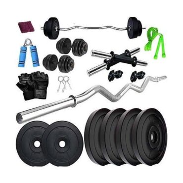 Bodyfit Home Gym Combo, Home Gym Set, Gym Equipment, with 3 Ft Curl Rod + 1 Pair of Dumbbell Rod with PVC Dumbbell Plates, Exercise Set, Home Gym Kit with Gym Bag (12KG Set)