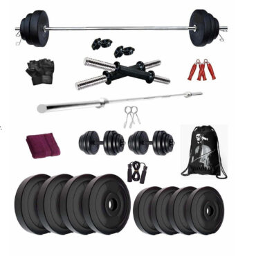 Bodyfit Home Gym Combo, Home Gym Set, Gym Equipment, Weight Plates Combo with 3Ft Straight Bar Dumbbell Rods, Gym Bag and Accessories (10kg)