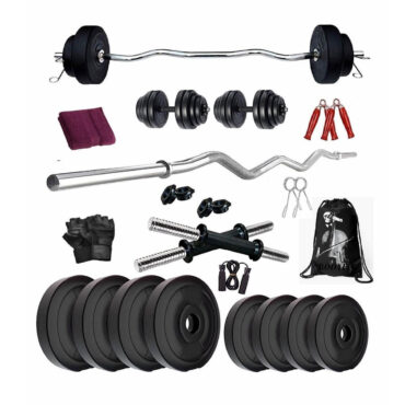 Bodyfit Home Gym Set Combo, Gym Equipment, 3 feet Zigzag Rod +1 Pair Dumbbell Rods, [8Kg-80Kg] Weight Plates, Exercise Set, Home Gym Set Kit