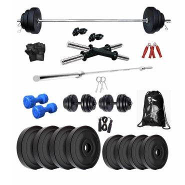 Bodyfit Home Gym Set Combo, Gym Equipment, 3ft Plain Rod +1 Pair Dumbbell Rods, 8Kg-80Kg Weight Plates, Exercise Set, Home Gym Set Kit