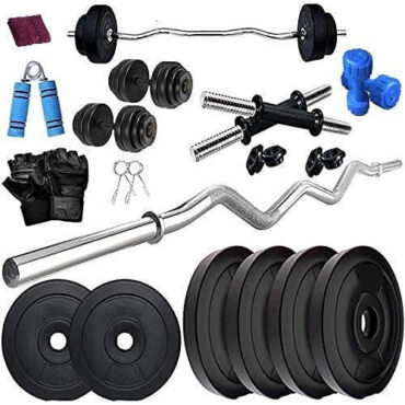 Bodyfit Home Gym Set, Home Gym Equipment, Home Gym, [8-60Kg] with 3ft Curl Rod + One Pair Dumbbell Rods, Home Gym Combo, Weight Plates, Exercise Set, Home Gym Kit with Accessories