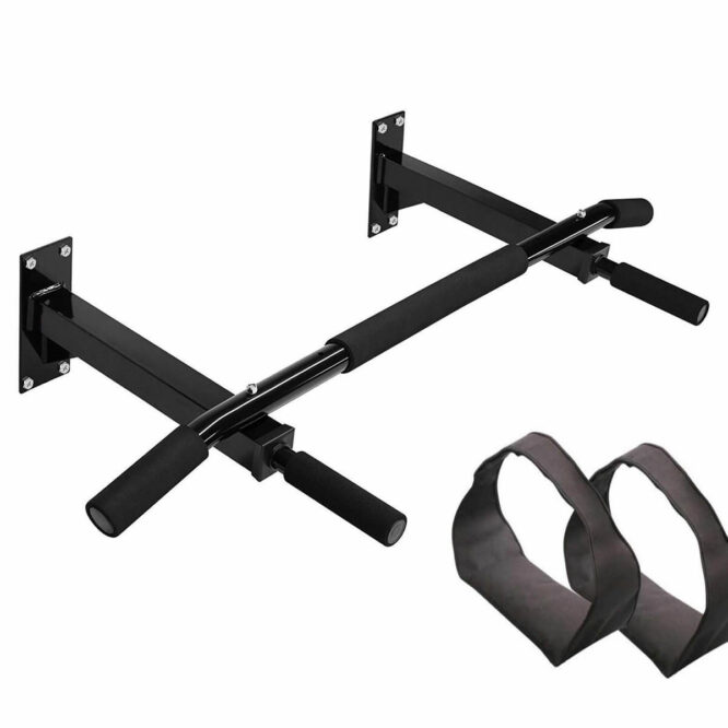Bodyfit Wall Mounting Chin Up Bar and Ab Strap Gym Set Home Gym Combo