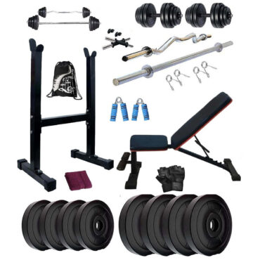 Bodyfit Weight Lifting Adjustable Multi-Level Bench+ Biceps Stand Combo, (20Kg-100Kg) Weight Plates, Rods for Home Gym Set Body Strength Training n Abdominal Workout, Exercise Set