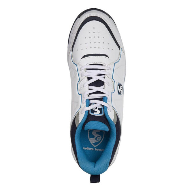 SG Club 5.0 Rubber Spikes Cricket Shoes (White/Navy/Teal)