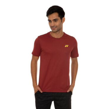 Yonex 1445 Round Neck Badminton T shirt (Ruby Wine/Blazing Yellow)